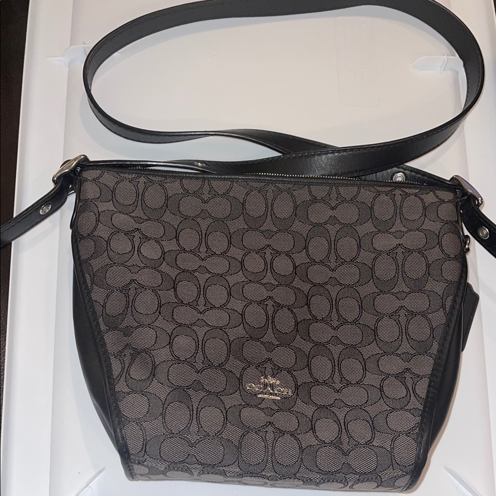 Coach Black and Brown Patterned Shoulder Bag